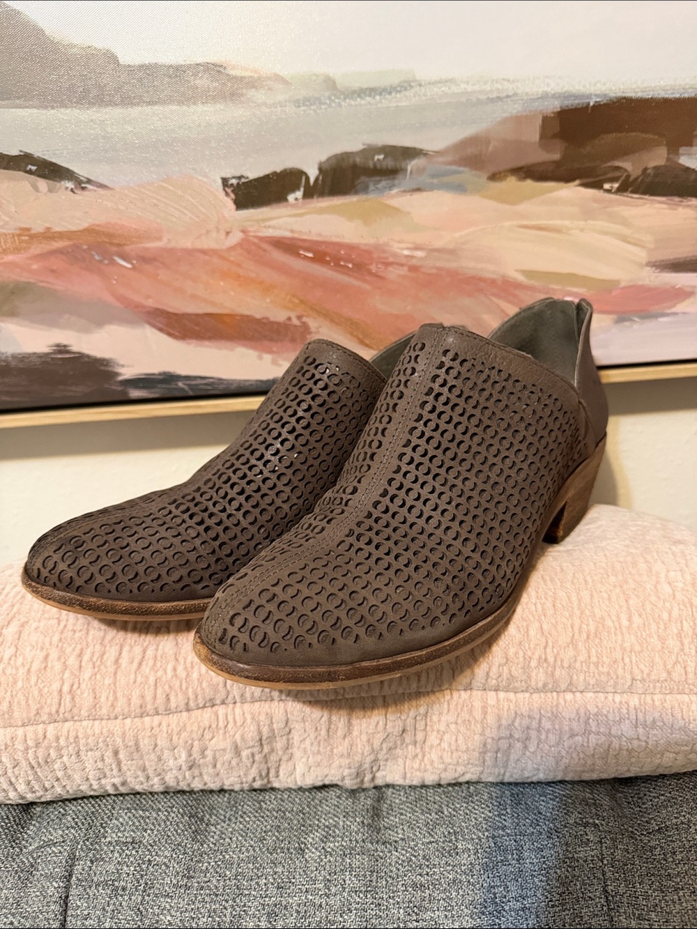 Vince Camuto Gray Perforated Suede Ankle Booties